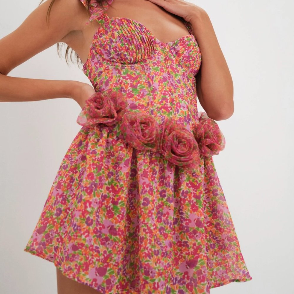 SOLD - For Love & Lemons Layton  Pink Rose Mini Medium Dress NEW NWT - Picture 5 of 13